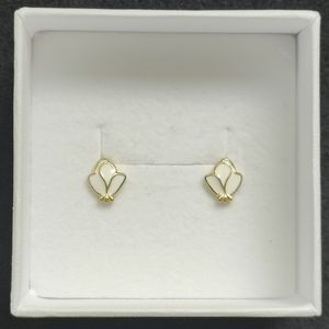 NEW 925 STERLING SILVER 14K GOLD PLATED WHITE ROSE ENAMEL STUD EARRINGS